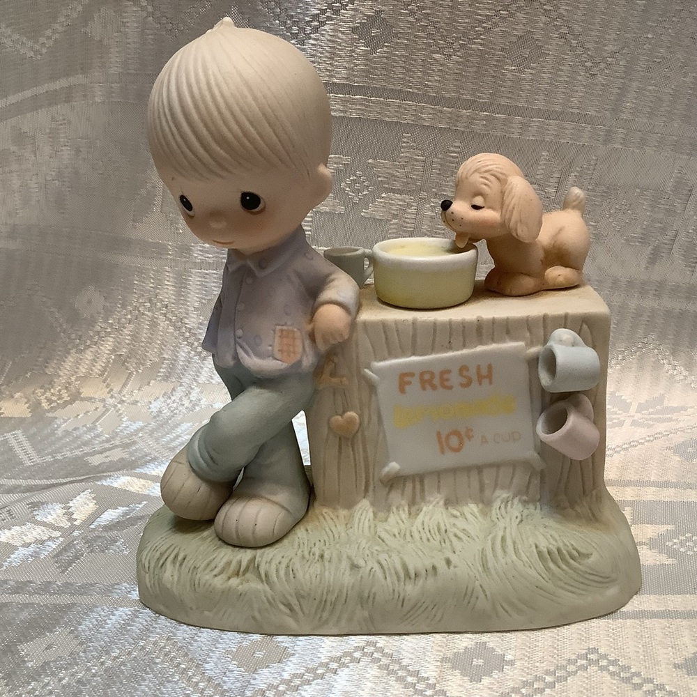 Precious Moments Figurine Vintage 1980 Boy and Lemonade Stand Jonathan & David